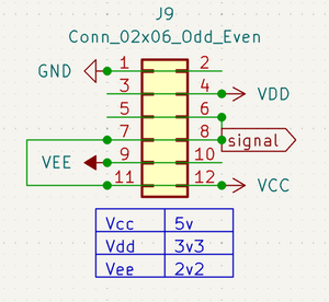Top to bottom: ground, Vdd, signal, signal, Vee, Vcc